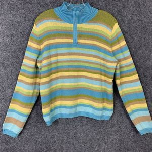 Talbots Multi Color 1/4 Zip Sweater Women XL Long Sleeve Cotton Blend